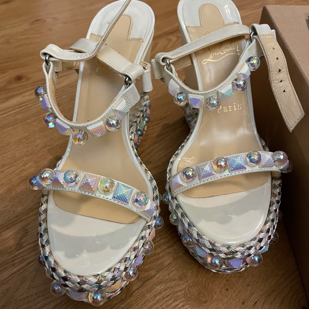 Christian Louboutin White Wedges Cataconico Sz 37
